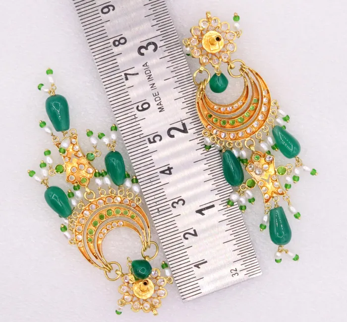 TRIBAL ORNAMENTS Earrings Gorgeous 22kt yellow gold handmade vintage antique jadau stone earrings Fabulous wedding anniversary gifting womens jewelry
