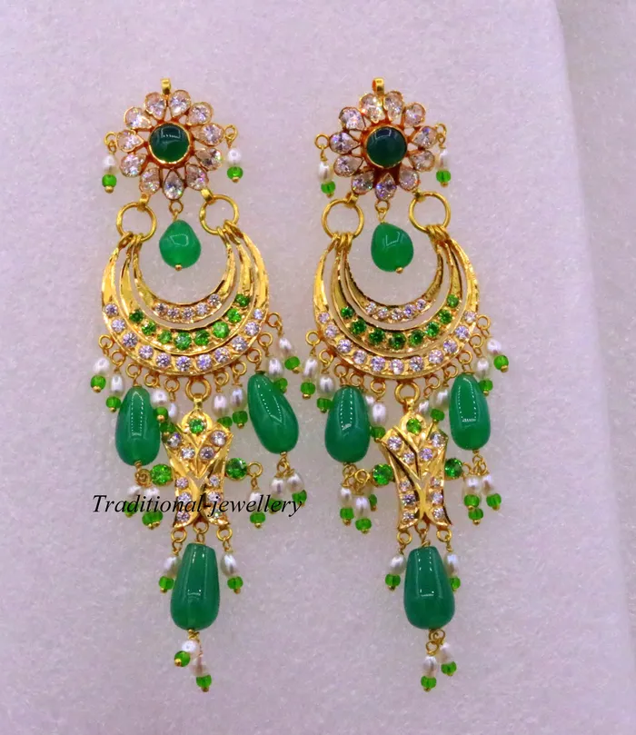 TRIBAL ORNAMENTS Earrings Gorgeous 22kt yellow gold handmade vintage antique jadau stone earrings Fabulous wedding anniversary gifting womens jewelry