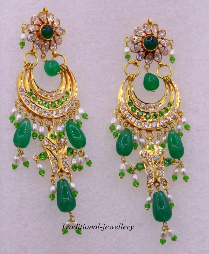 TRIBAL ORNAMENTS Earrings Gorgeous 22kt yellow gold handmade vintage antique jadau stone earrings Fabulous wedding anniversary gifting womens jewelry