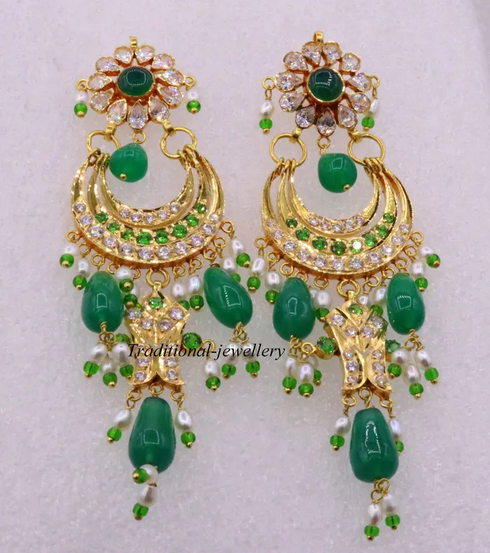 TRIBAL ORNAMENTS Earrings Gorgeous 22kt yellow gold handmade vintage antique jadau stone earrings Fabulous wedding anniversary gifting womens jewelry