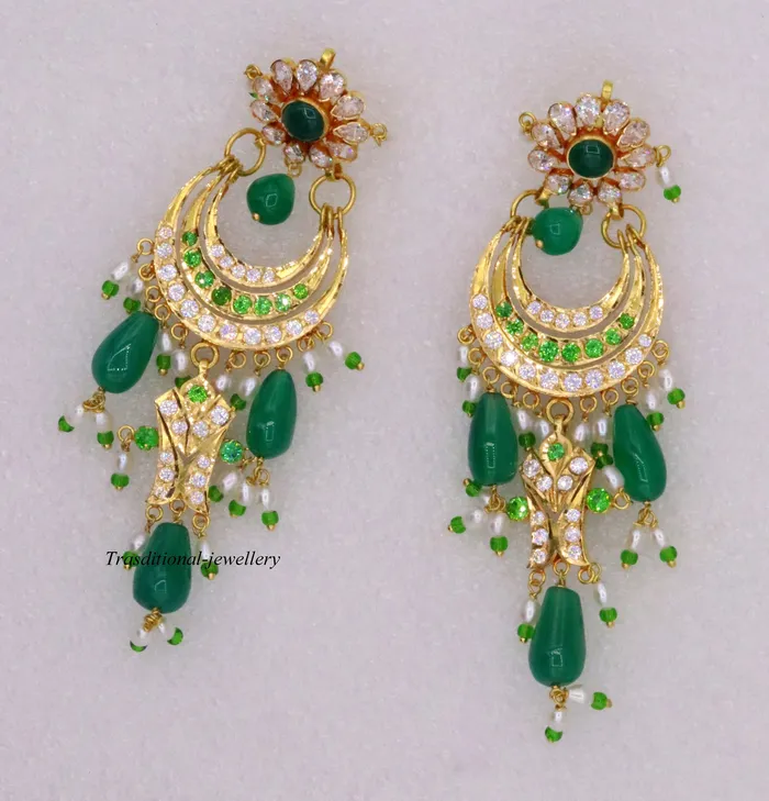 TRIBAL ORNAMENTS Earrings Gorgeous 22kt yellow gold handmade vintage antique jadau stone earrings Fabulous wedding anniversary gifting womens jewelry