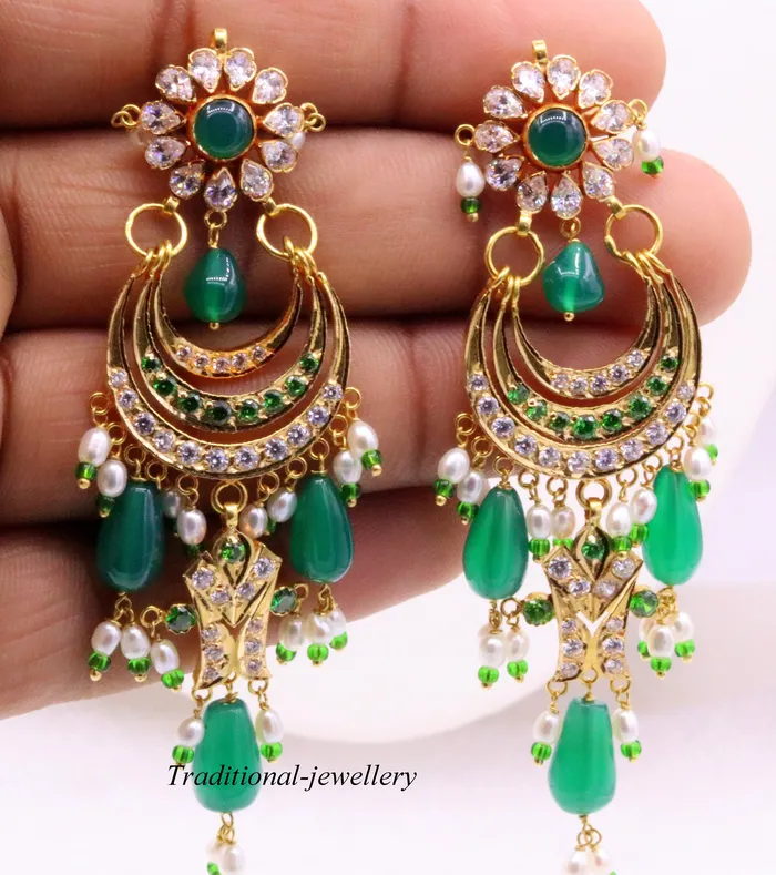 TRIBAL ORNAMENTS Earrings Gorgeous 22kt yellow gold handmade vintage antique jadau stone earrings Fabulous wedding anniversary gifting womens jewelry