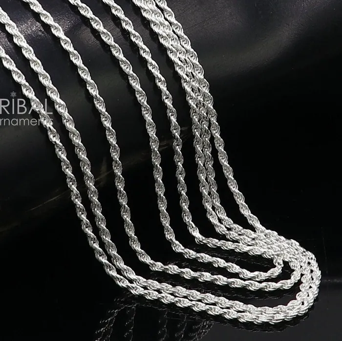 TRIBAL ORNAMENTS Necklaces 2mm Rope chain 925 sterling silver handmade rope chain necklace chain plain bright silver trendy style UNISEX chain ch591