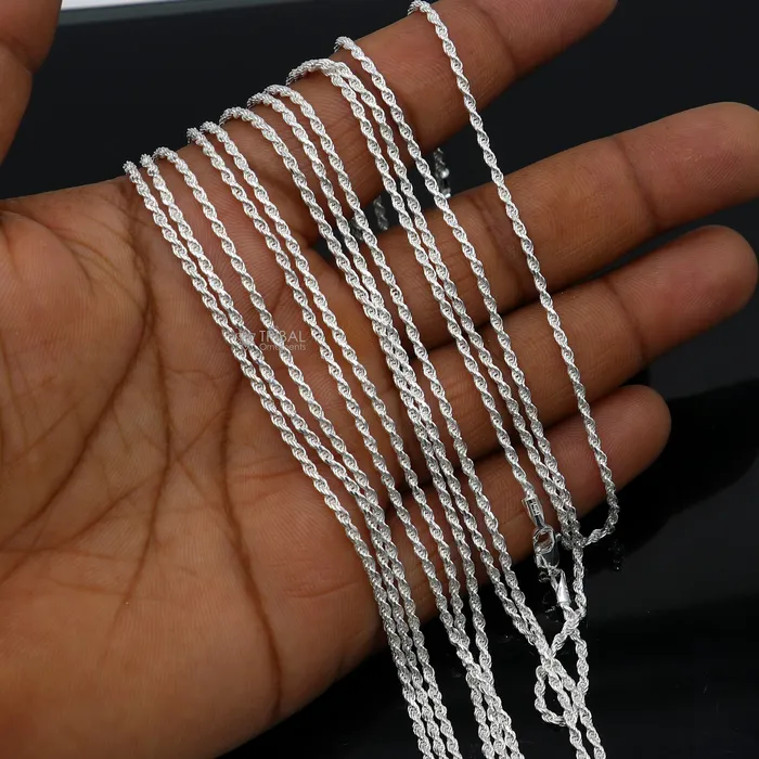 TRIBAL ORNAMENTS Necklaces 2mm Rope chain 925 sterling silver handmade rope chain necklace chain plain bright silver trendy style UNISEX chain ch591 TRIBAL ORNAMENTS Necklaces 2mm Rope chain 925 sterling silver handmade rope chain necklace chain plain bright silver trendy style UNISEX chain ch591