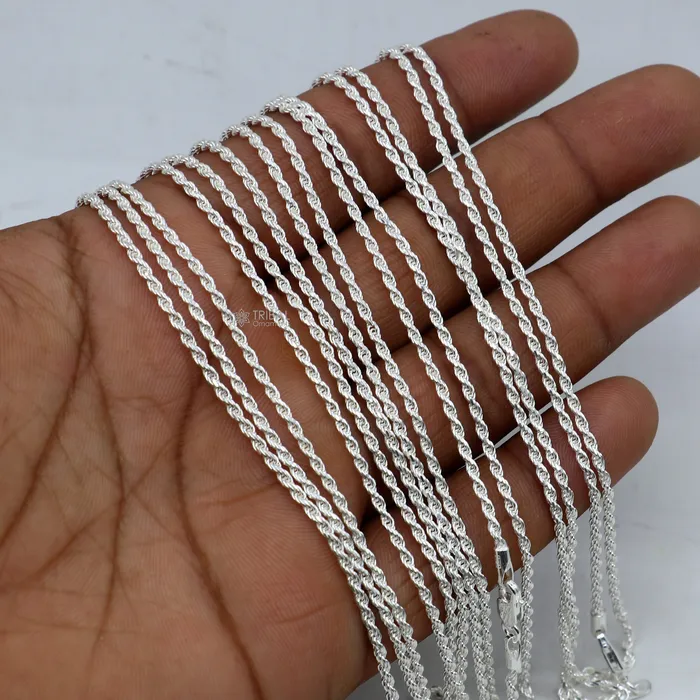 TRIBAL ORNAMENTS Necklaces 2mm Rope chain 925 sterling silver handmade rope chain necklace chain plain bright silver trendy style UNISEX chain ch591 TRIBAL ORNAMENTS Necklaces 2mm Rope chain 925 sterling silver handmade rope chain necklace chain plain bright silver trendy style UNISEX chain ch591