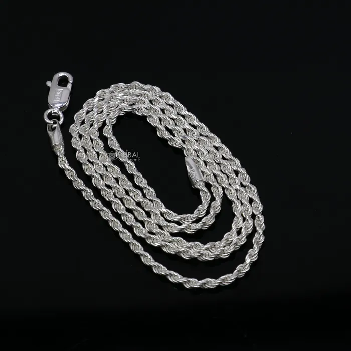 TRIBAL ORNAMENTS Necklaces 2mm Rope chain 925 sterling silver handmade rope chain necklace chain plain bright silver trendy style UNISEX chain ch591 TRIBAL ORNAMENTS Necklaces 2mm Rope chain 925 sterling silver handmade rope chain necklace chain plain bright silver trendy style UNISEX chain ch591