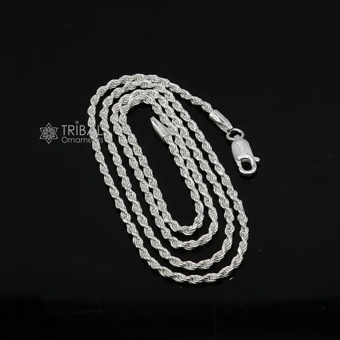 TRIBAL ORNAMENTS Necklaces 2mm Rope chain 925 sterling silver handmade rope chain necklace chain plain bright silver trendy style UNISEX chain ch591 TRIBAL ORNAMENTS Necklaces 2mm Rope chain 925 sterling silver handmade rope chain necklace chain plain bright silver trendy style UNISEX chain ch591