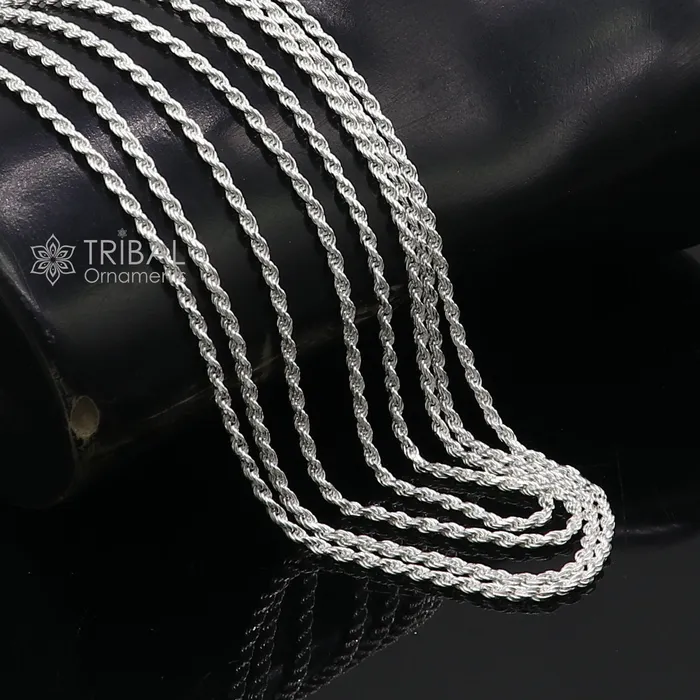 TRIBAL ORNAMENTS Necklaces 2mm Rope chain 925 sterling silver handmade rope chain necklace chain plain bright silver trendy style UNISEX chain ch591 TRIBAL ORNAMENTS Necklaces 2mm Rope chain 925 sterling silver handmade rope chain necklace chain plain bright silver trendy style UNISEX chain ch591
