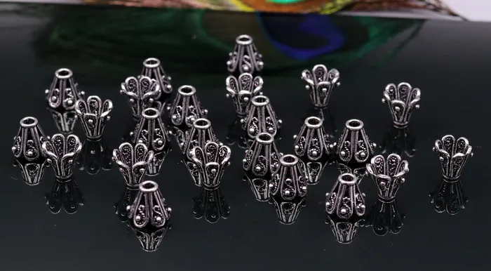 TRIBAL ORNAMENTS Necklaces Lot 10 pieces Antique design handmade 925 sterling silver caps for loose beads for jewelry making ideas bd06 TRIBAL ORNAMENTS Necklaces Lot 10 pieces Antique design handmade 925 sterling silver caps for loose beads for jewelry making ideas bd06