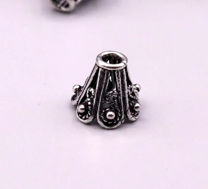 TRIBAL ORNAMENTS Necklaces Lot 10 pieces Antique design handmade 925 sterling silver caps for loose beads for jewelry making ideas bd06