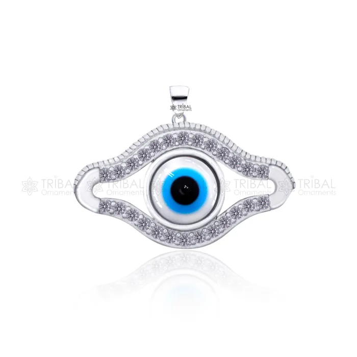 TRIBAL ORNAMENTS Necklaces PURE 925 sterling silver evil eyes pendant with CZ stone nsp800