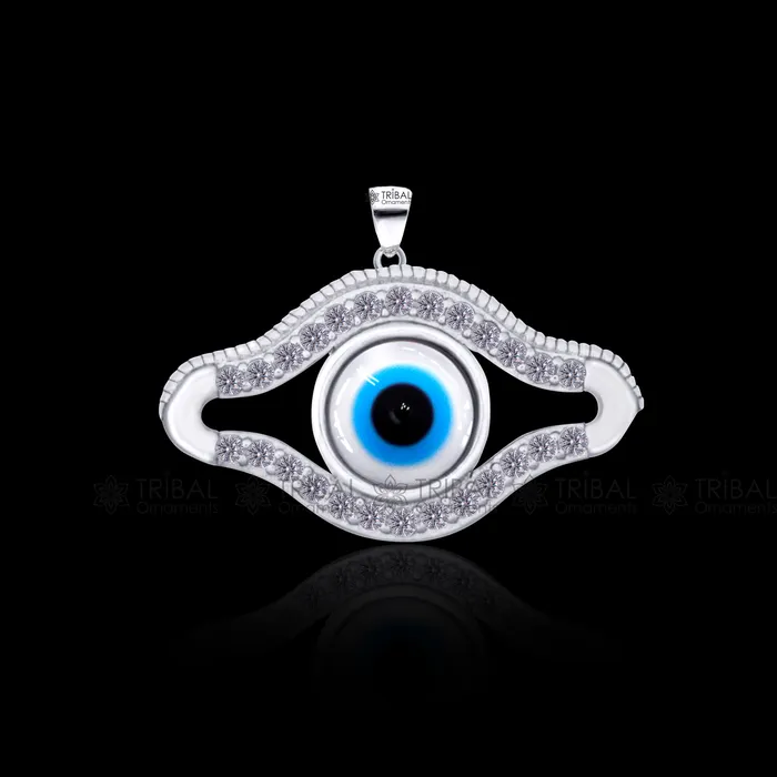 TRIBAL ORNAMENTS Necklaces PURE 925 sterling silver evil eyes pendant with CZ stone nsp800