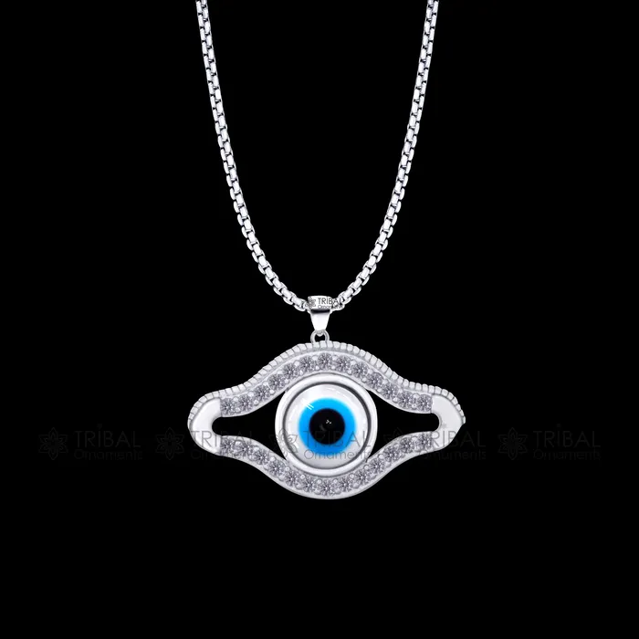 TRIBAL ORNAMENTS Necklaces PURE 925 sterling silver evil eyes pendant with CZ stone nsp800