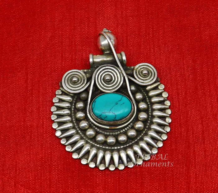 TRIBAL ORNAMENTS Rings 925 sterling silver handmade fabulous turquoise stone gorgeous pendant wedding womens brides belly dance ethnic jewelry nsp498