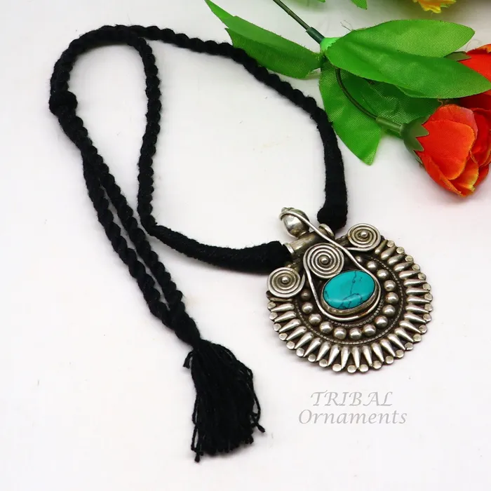TRIBAL ORNAMENTS Rings 925 sterling silver handmade fabulous turquoise stone gorgeous pendant wedding womens brides belly dance ethnic jewelry nsp498