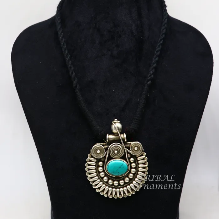 TRIBAL ORNAMENTS Rings 925 sterling silver handmade fabulous turquoise stone gorgeous pendant wedding womens brides belly dance ethnic jewelry nsp498
