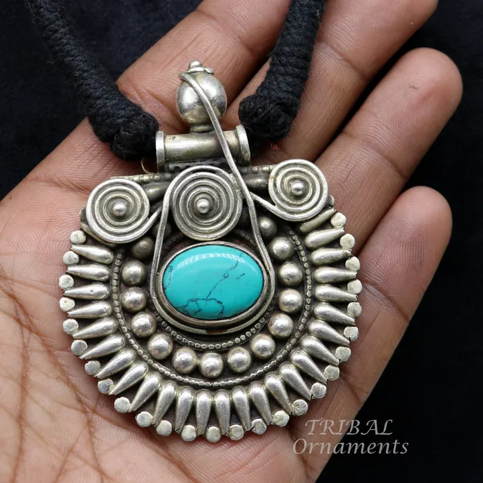 TRIBAL ORNAMENTS Rings 925 sterling silver handmade fabulous turquoise stone gorgeous pendant wedding womens brides belly dance ethnic jewelry nsp498