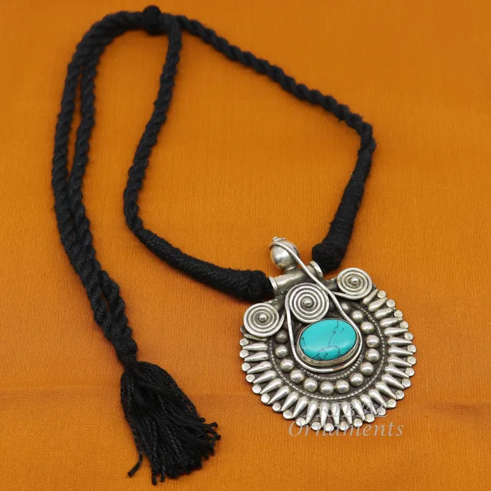 TRIBAL ORNAMENTS Rings 925 sterling silver handmade fabulous turquoise stone gorgeous pendant wedding womens brides belly dance ethnic jewelry nsp498