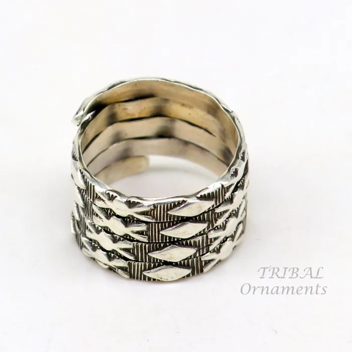 TRIBAL ORNAMENTS Rings 925 Sterling silver Vintage handmade solid spiral design ring band excellent tribal customized belly dance hippie boho jewelry sr345