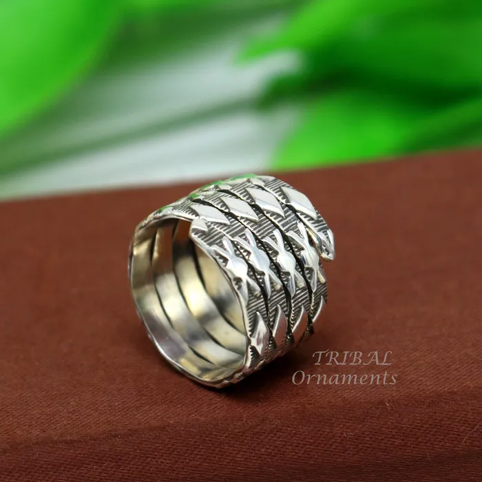 TRIBAL ORNAMENTS Rings 925 Sterling silver Vintage handmade solid spiral design ring band excellent tribal customized belly dance hippie boho jewelry sr345