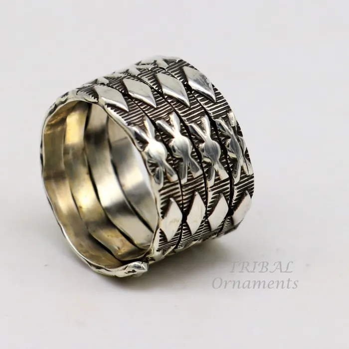 TRIBAL ORNAMENTS Rings 925 Sterling silver Vintage handmade solid spiral design ring band excellent tribal customized belly dance hippie boho jewelry sr345