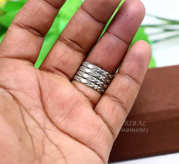 TRIBAL ORNAMENTS Rings 925 Sterling silver Vintage handmade solid spiral design ring band excellent tribal customized belly dance hippie boho jewelry sr345