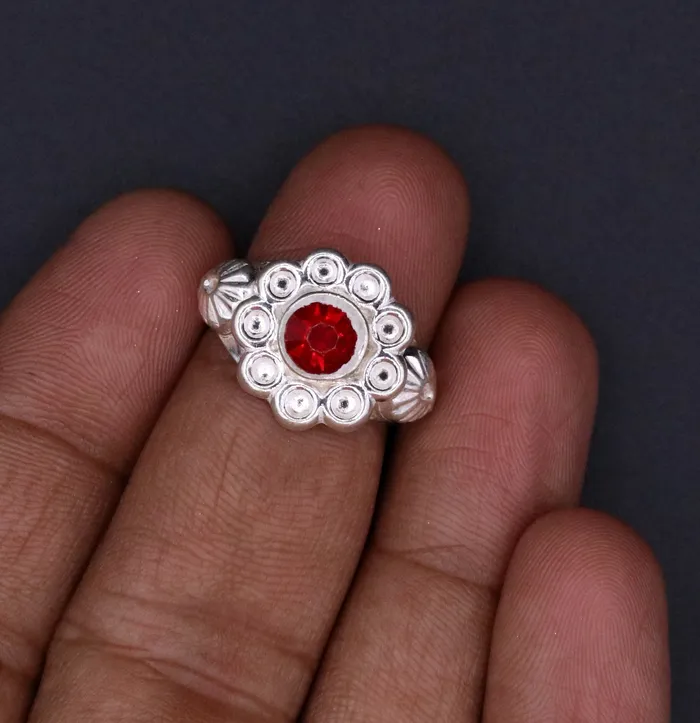 TRIBAL ORNAMENTS Rings Traditional style handmade gorgeous red stone jadau ring band womens jewelry from rajasthan india sr51