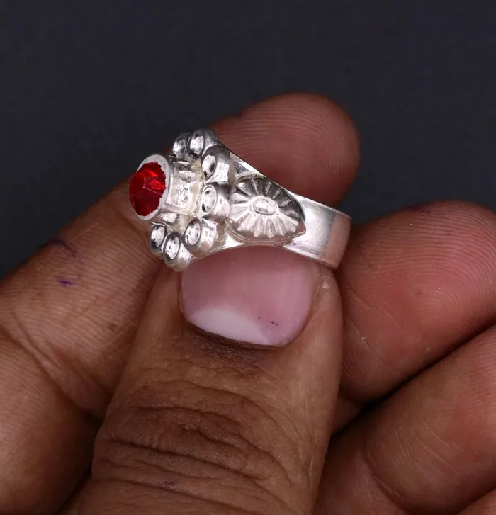 TRIBAL ORNAMENTS Rings Traditional style handmade gorgeous red stone jadau ring band womens jewelry from rajasthan india sr51