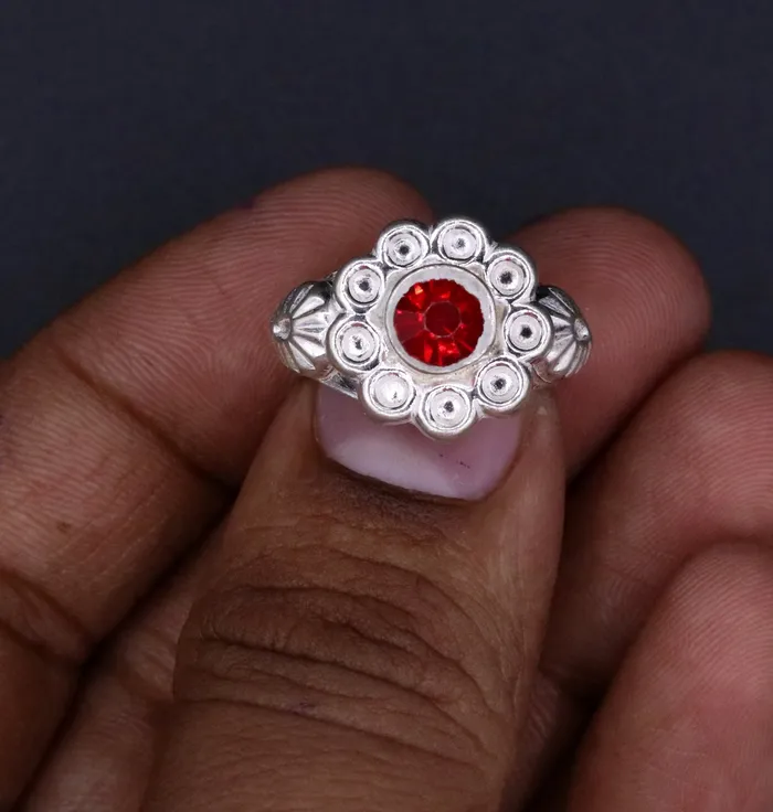 TRIBAL ORNAMENTS Rings Traditional style handmade gorgeous red stone jadau ring band womens jewelry from rajasthan india sr51