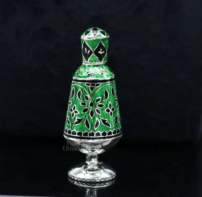 TRIBAL ORNAMENTS Rings Vintage antique design 925 sterling silver sindoor box kumkum box trinket box bridal enamel jewelry collection from Rajasthan india stb151 TRIBAL ORNAMENTS Rings Vintage antique design 925 sterling silver sindoor box kumkum box trinket box bridal enamel jewelry collection from Rajasthan india stb151