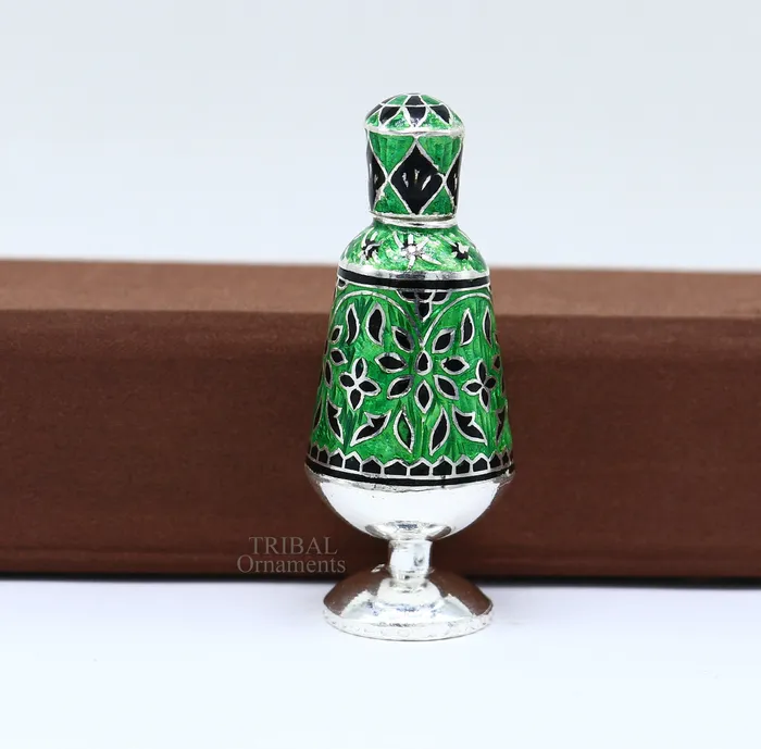 TRIBAL ORNAMENTS Rings Vintage antique design 925 sterling silver sindoor box kumkum box trinket box bridal enamel jewelry collection from Rajasthan india stb151 TRIBAL ORNAMENTS Rings Vintage antique design 925 sterling silver sindoor box kumkum box trinket box bridal enamel jewelry collection from Rajasthan india stb151