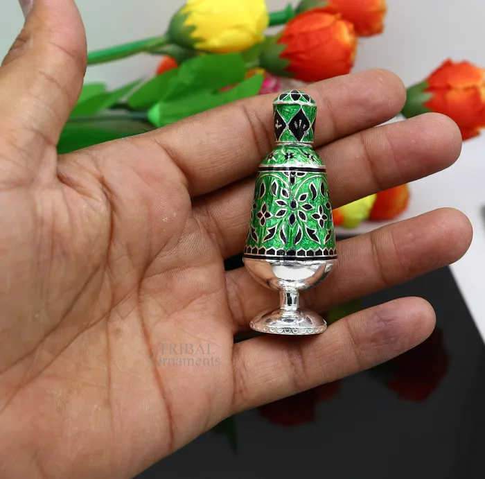 TRIBAL ORNAMENTS Rings Vintage antique design 925 sterling silver sindoor box kumkum box trinket box bridal enamel jewelry collection from Rajasthan india stb151 TRIBAL ORNAMENTS Rings Vintage antique design 925 sterling silver sindoor box kumkum box trinket box bridal enamel jewelry collection from Rajasthan india stb151