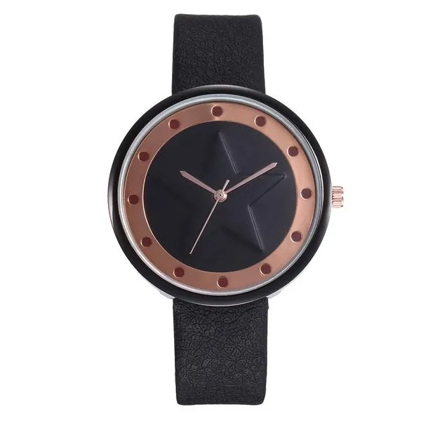 W13 Black Band Rose Gold Star Inlay Collection Quartz Watch 01 Rings