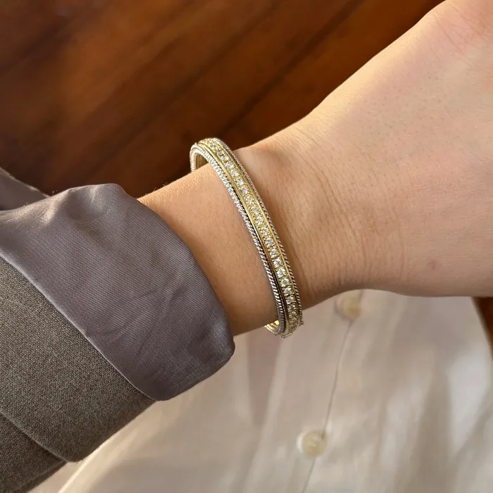 162ctw Diamond TwoTone 14K Gold Rope Trim Bangle Croghans Rings