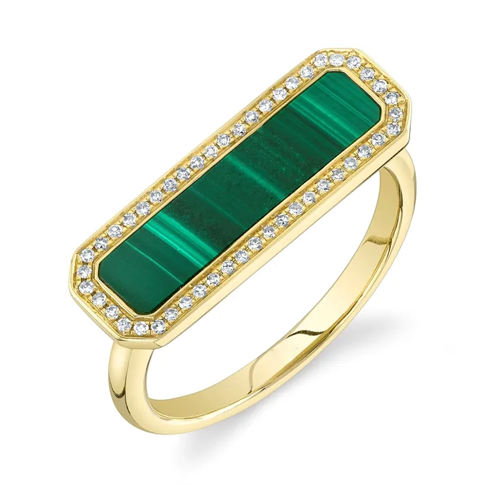 14K Yellow Gold Bar Malachite and Diamond Ring Meierotto Jewelers Rings