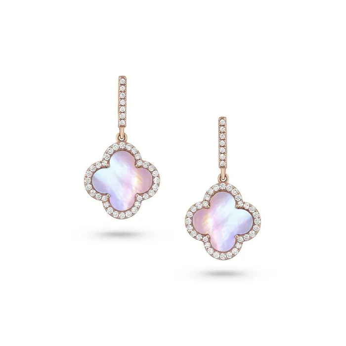 18kt Rose Gold Quatrefoil MotherofPearl Diamond Earrings CJ Charles Jewelers Earrings 18kt Rose Gold Quatrefoil MotherofPearl Diamond Earrings CJ Charles Jewelers Earrings