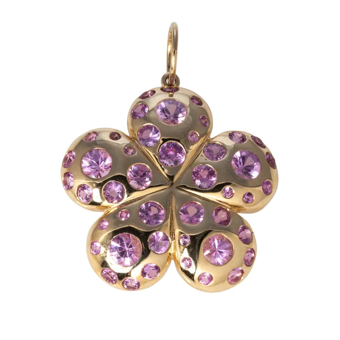 275ctw Pink Sapphire 14K Yellow Gold Flower Pendant Croghans Necklaces