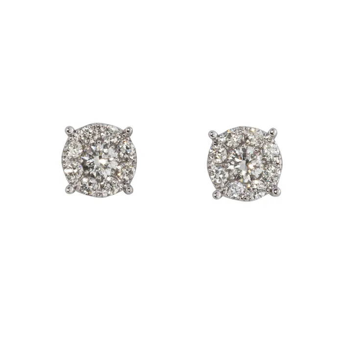 50ctw Diamond Cluster 14K White Gold Stud Earrings Croghans Earrings