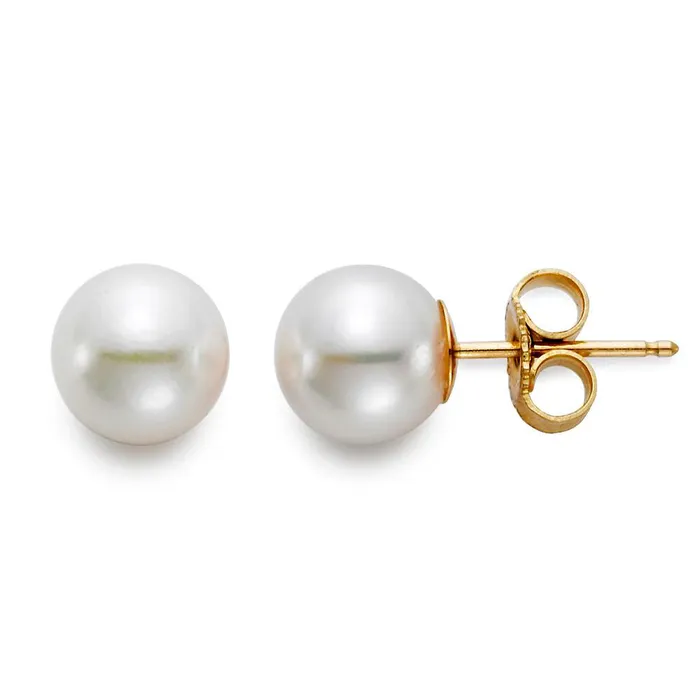 75mm A Akoya Pearl 18K Yellow Gold Stud Earrings Croghans Earrings