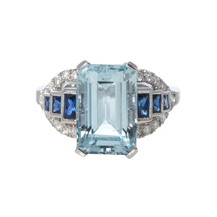 Aquamarine Sapphire Diamond 18K White Gold Ring Croghans Rings