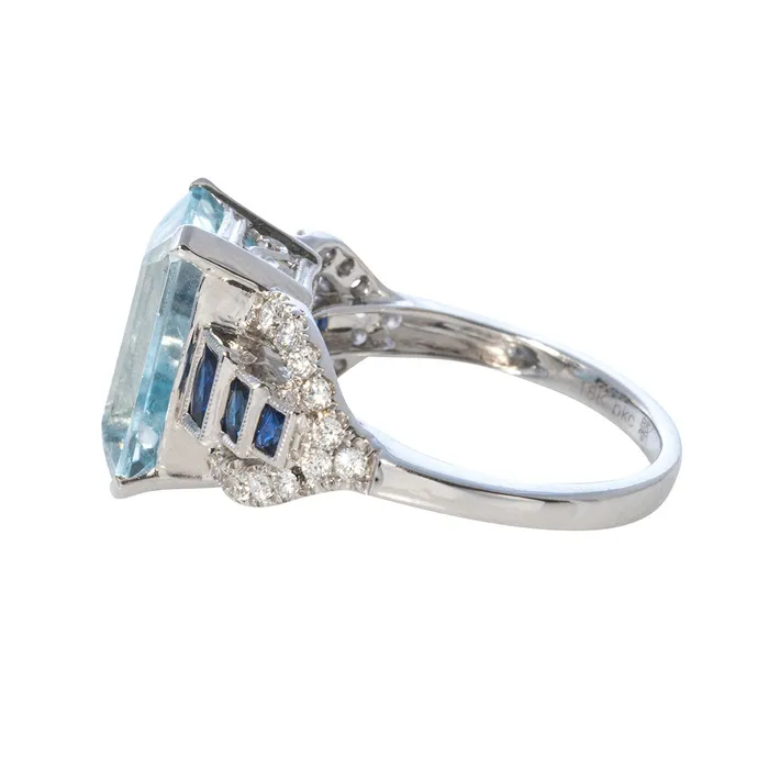 Aquamarine Sapphire Diamond 18K White Gold Ring Croghans Rings