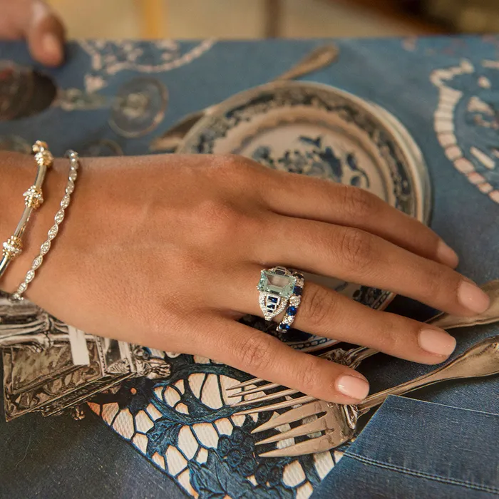 Aquamarine Sapphire Diamond 18K White Gold Ring Croghans Rings