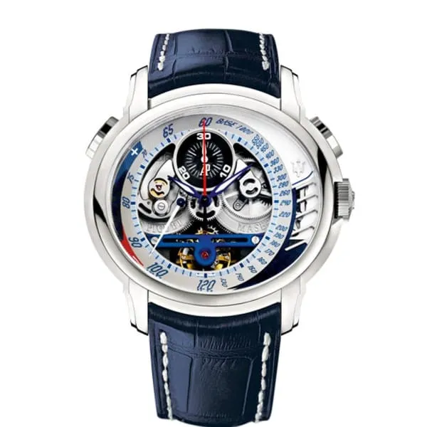 Audemars Piguet Audemars Piguet Millenary Mc12 Tourbillon Maserati 47mm Watch Ref 26069PTOOD028CR01 Silver Dial in Platinum Case Blue Alligator Strap Watches Audemars Piguet Audemars Piguet Millenary Mc12 Tourbillon Maserati 47mm Watch Ref 26069PTOOD028CR01 Silver Dial in Platinum Case Blue Alligator Strap Watches