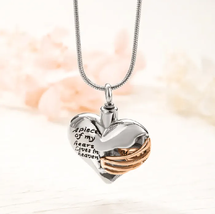 Belbren Necklaces Personalized Custom Ribbed Heart Urn Necklace with Engraved Little Heart Memorial Ash Pendant for Loved Ones and Pets