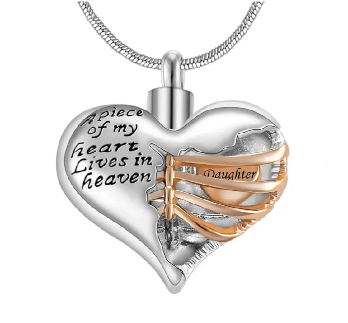 Belbren Necklaces Personalized Custom Ribbed Heart Urn Necklace with Engraved Little Heart Memorial Ash Pendant for Loved Ones and Pets