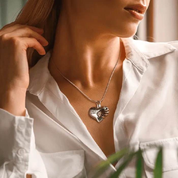 Belbren Necklaces Personalized Custom Ribbed Heart Urn Necklace with Engraved Little Heart Memorial Ash Pendant for Loved Ones and Pets