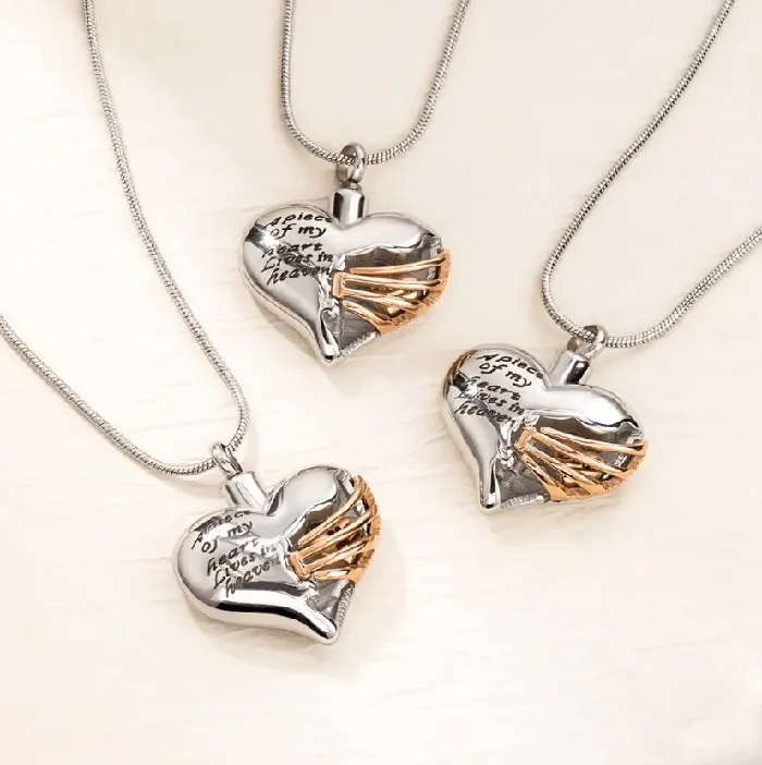 Belbren Necklaces Personalized Custom Ribbed Heart Urn Necklace with Engraved Little Heart Memorial Ash Pendant for Loved Ones and Pets