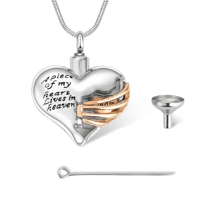 Belbren Necklaces Personalized Custom Ribbed Heart Urn Necklace with Engraved Little Heart Memorial Ash Pendant for Loved Ones and Pets