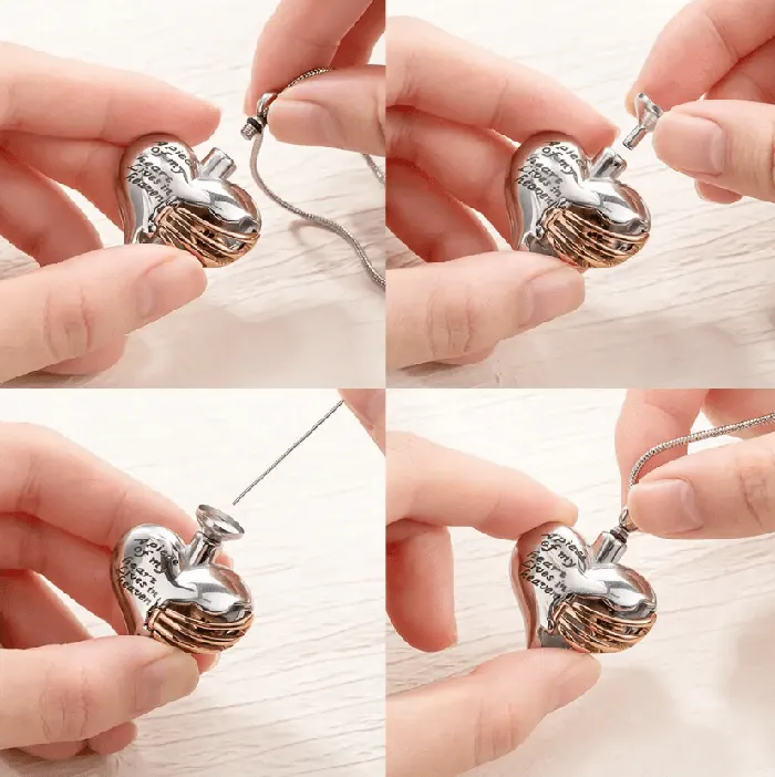 Belbren Necklaces Personalized Custom Ribbed Heart Urn Necklace with Engraved Little Heart Memorial Ash Pendant for Loved Ones and Pets