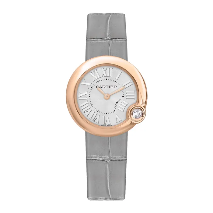 Cartier Cartier Ballon Blanc de Cartier 30mm Womens watch Ref WGBL0005 Silver Roman Dial Diamond Bezel in 18K Rose Gold Case Gray Alligator Strap Earrings Cartier Cartier Ballon Blanc de Cartier 30mm Womens watch Ref WGBL0005 Silver Roman Dial Diamond Bezel in 18K Rose Gold Case Gray Alligator Strap Earrings
